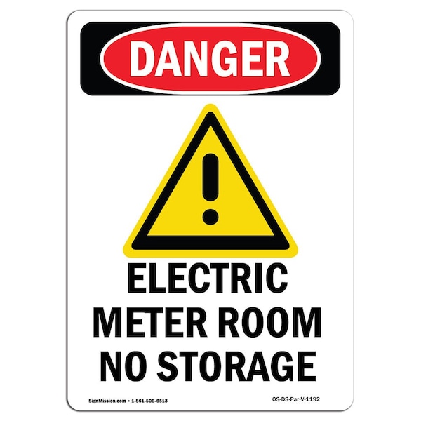 Safety Sign, OSHA Danger, 5" Height, Electric Meter Room, Portrait, 10PK